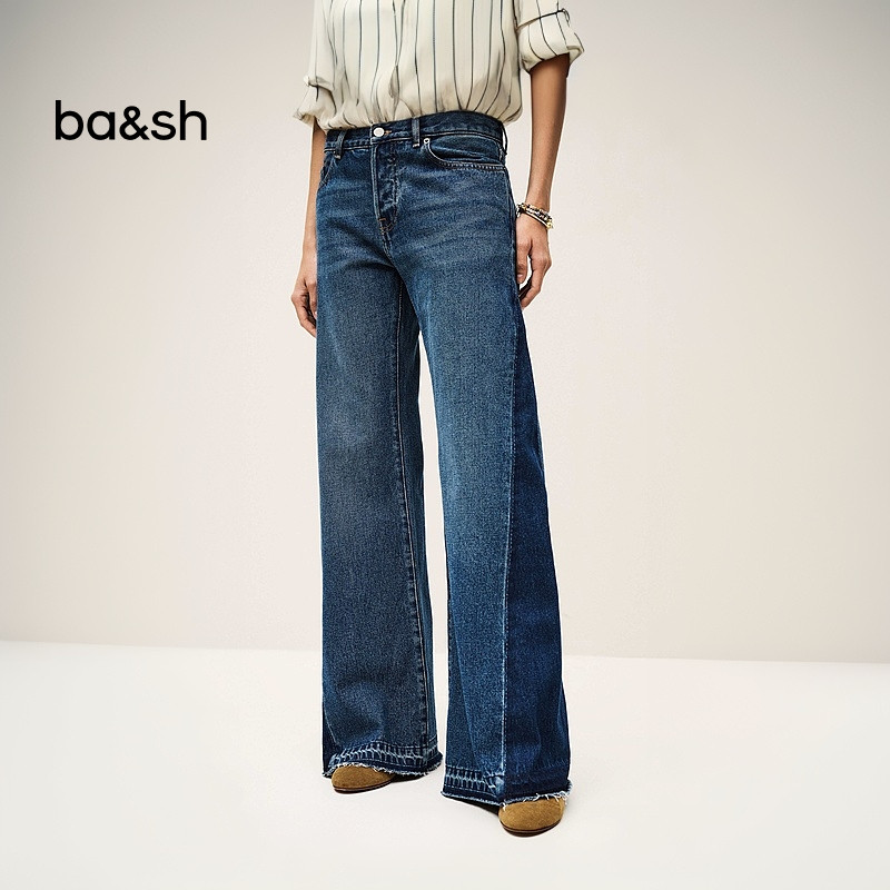 bash毛晓彤同款秋季法式复古设计牛仔裤女士宽松直筒长裤1E25VADO