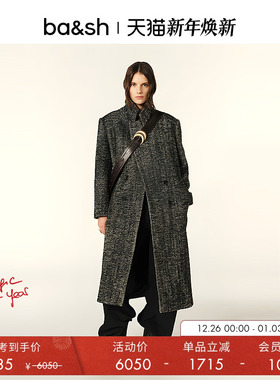 bash冬季法式复古杂色纹理女士长款毛呢大衣外套1H25VOXL