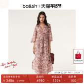 bash春季 法式 度假风桑蚕丝飘逸真丝茶歇印花连衣裙女长裙1E23IMAN
