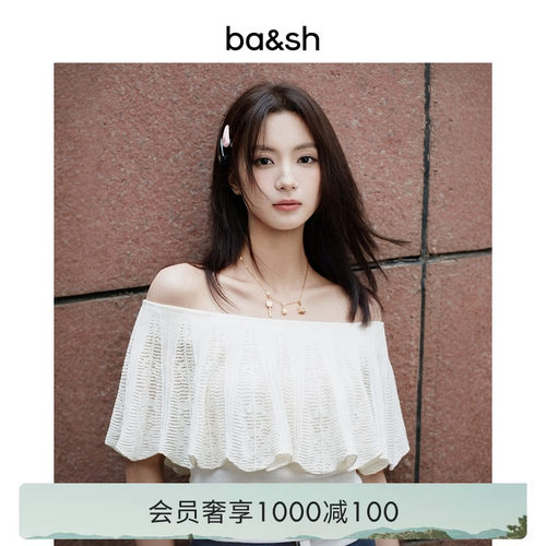 【文咏珊同款】bash2026新款春季温柔一字肩女士针织上衣1E26SALD