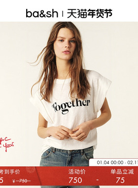 bash春季字母印花小飞袖T恤背心短袖女圆领休闲基础上衣1E25VOLV