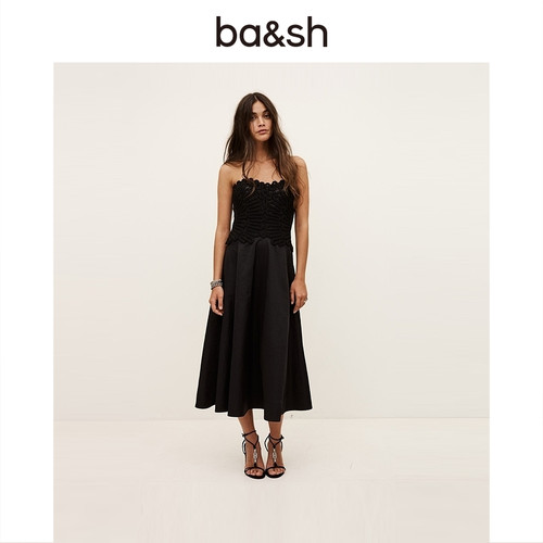 【2件9折】bash2026新款夏季优雅轻礼服风黑抹胸连衣裙1E26PRAI