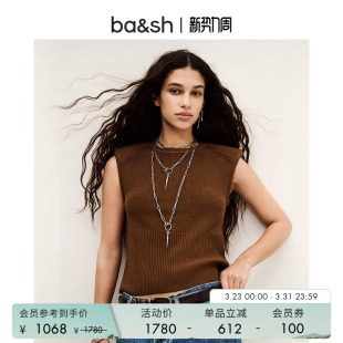 复古棕色基础款 纯色针织衫 无袖 背心上衣女装 1E25ESMA 修身 bash春季