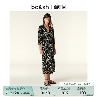 bash春季 浪漫迷笛双色印花度假风连衣裙长裙1E25AFER 蝶恋兰香法式