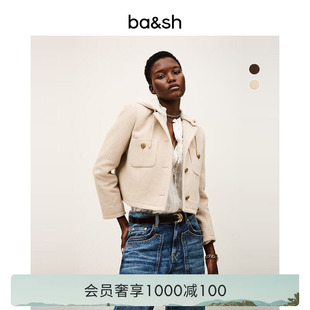 bash冬季 绵羊毛混纺连帽花呢小香风夹克正肩短外套女1H25MERR 法式