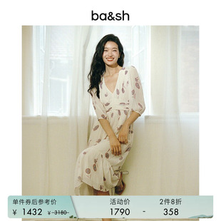 bash春季 法式 度假气质小雏菊印花V领连衣裙1E24DAVY 2件8折