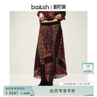bash2026新款 西西里织忆波西米亚风印花百褶半身裙女1E26OLGI 春季