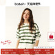 条纹印花运动学院风棉质长袖 bash春季 法式 圆领套头卫衣1E25SETE