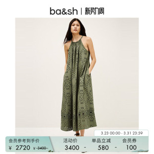 bash春季 波西米亚宽松度假风刺绣连衣裙挂脖吊带长裙1H25BONI 法式