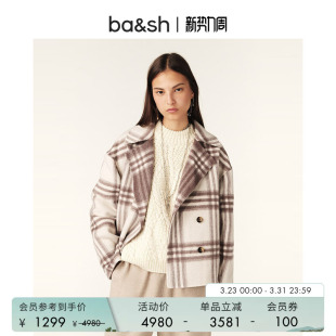 羊毛混纺大衣短款 bash春季 女士格子毛呢外套1H24WASH 臻奢系列