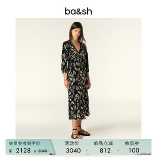bash春季 浪漫迷笛双色印花度假风连衣裙长裙1E25AFER 蝶恋兰香法式