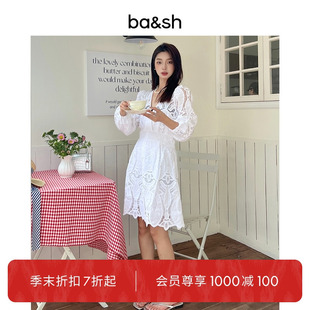 蕾丝连身短裙连衣裙1E23ERIN bash夏季 法式 优雅镂空泡泡袖 裙子女装