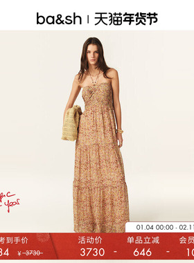 bash温莎庄园玫瑰法式度假抹胸吊带挂脖连衣长裙1E25LORI