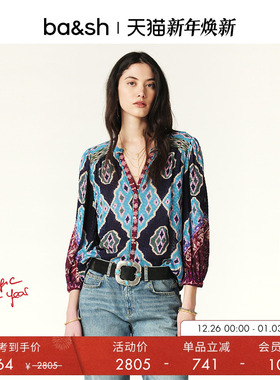 【明星同款】bash波西米亚风V领气质女士上衣植绒衬衫衬衣1E24MAD