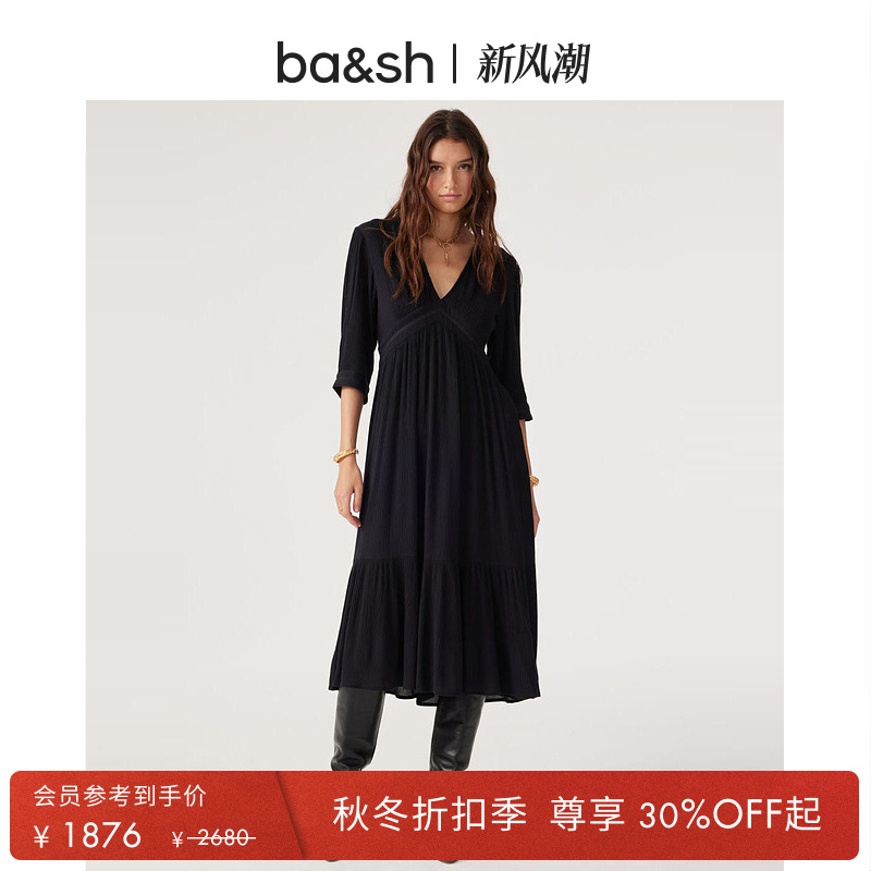 法式优雅V领黑色连衣裙