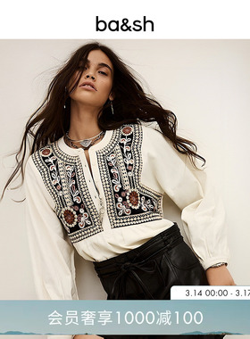 bash春季波西米亚风刺绣灯笼袖气质女士上衣衬衫内搭小衫1H25ALEC