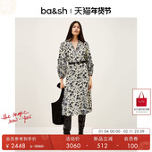 bash春季 法式 栀子花印花连衣裙度假V领内搭收腰连衣长裙1H25MINA