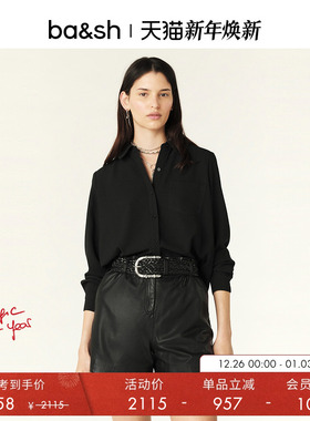 bash冬季法式干练商务简约中性风上衣经典女士黑色衬衫1E24MONI