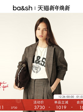 bash冬季复古休闲格子上衣宽松通勤长袖女士西装短外套1H24CEEC