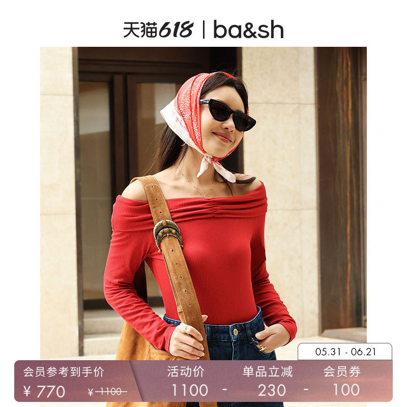 【新年限定胶囊系列】bash夏季本命年红色一字肩修身上衣1H25BAHI