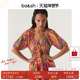 泡泡袖 bash春季 海滩度假风印花连身短裙法式 收腰连衣裙女1E23DOVA