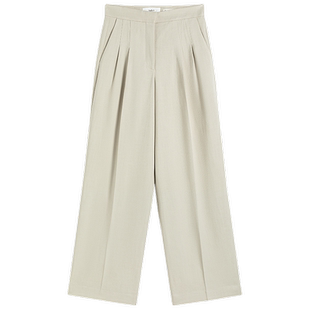 bash冬季法式简约设计米色通勤长裤女款裤子垂感直筒西裤1E24EDWI