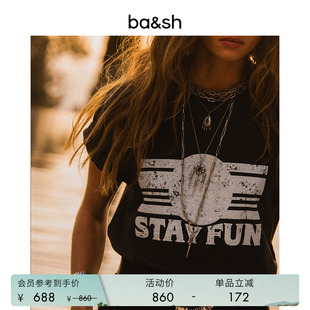 法式 谭松韵同款 bash春季 T恤女1H25REES 复古休闲印花棉质短袖