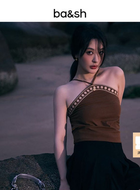bash夏季波西米亚风法式复古背心挂脖吊带度假女无袖上衣1E25THAY