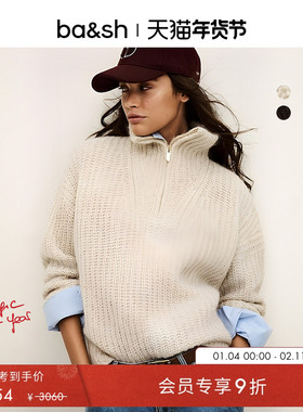 【蔡文静同款】bash冬新款法式半拉链毛衣女士针织衫上衣1H25BELT