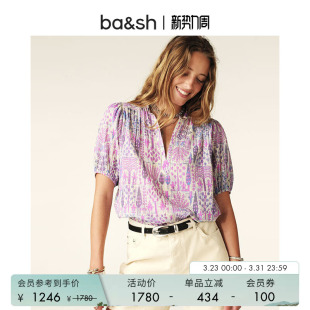 短袖 复古波西米亚度假风衬衫 上衣女1E25PUEB 莫奈花园法式 bash春季