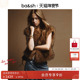 bash春季 复古美拉德棕色环保皮草马夹女无袖 毛绒背心马甲1H25LINA
