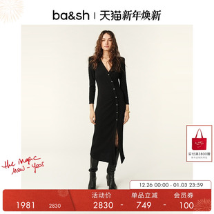 优雅气质修身 法式 黑色连衣裙连身长裙1E25TANG 秋季 bash2025新款