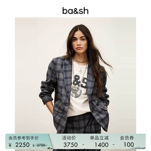 bash春季 复古通勤廓形正装 女格纹绵羊毛混纺西装 外套1H25TEEC 法式