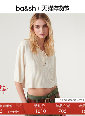 bash春季法式简约毛衣温柔系带气质女士针织短上衣针织衫1H23TOLI