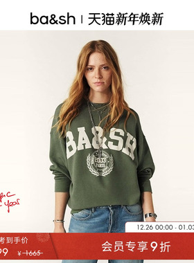 bash法式运动风复古LOGO宽松套头圆领长袖卫衣女1E25BENJ
