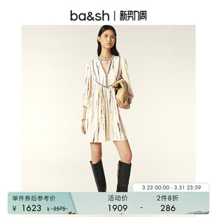 V领a字泡泡袖 波西米亚风法式 bash春季 连衣裙1E24ISAB 2件8折