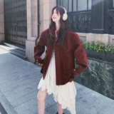 【26春款大货】酒红麂皮绒夹克风衣外套C021-1081-P175控268，女装短外套，2C021