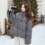灰白格子羽绒服女冬超火好看高级小众独特漂亮短款加厚面包服外套，女装羽绒服，2C021