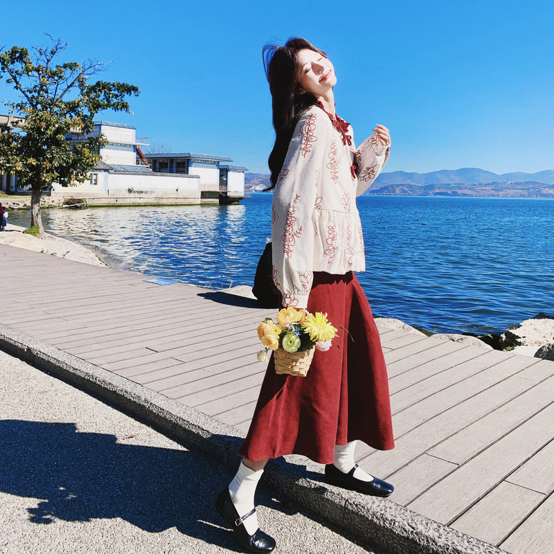 【大货】刺绣新中式花苞上衣+半身裙套装C021-2616-P180控288,女装套装/套裙,2C021