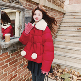 【新款大货！】新年红羊羔毛毛球短款羽绒服C021-3208-P275控418，女装羽绒服，2C021
