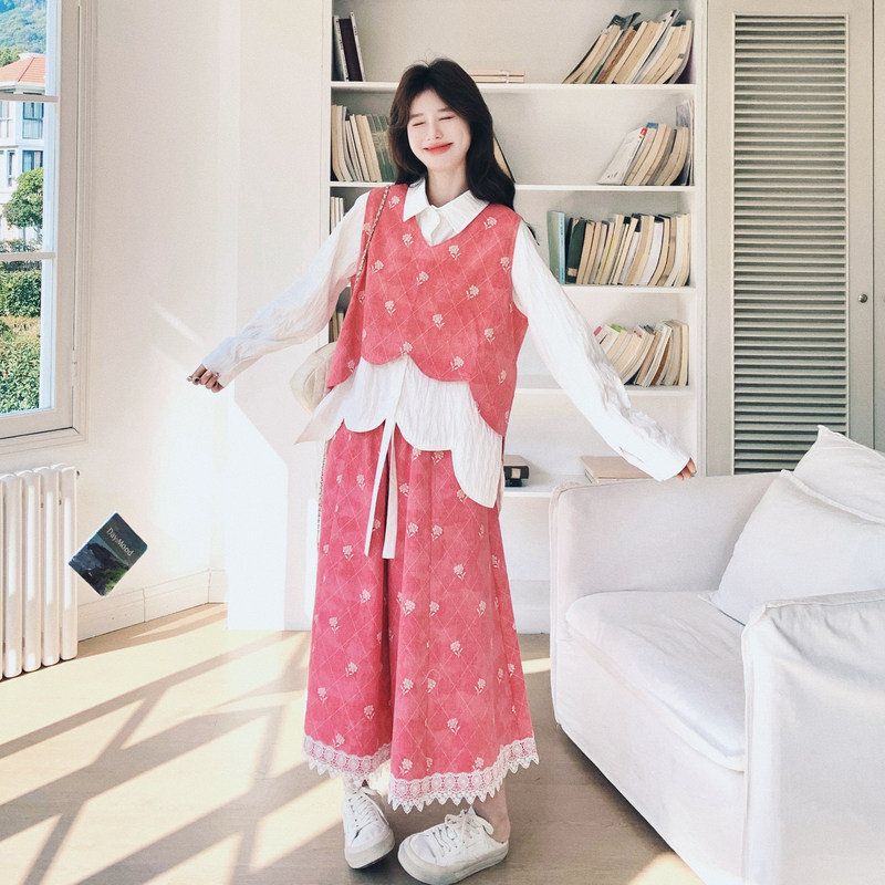 【新款】26春粉色牛仔印花三件套C021-2636-P195控318,女装套装/套裙,2C021