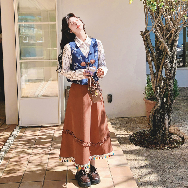 【新款】马甲+条纹衬衣+半身裙三件套C021-2655-P195控318,女装套装/套裙,2C021