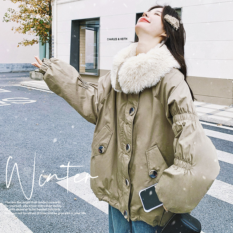 大货！羊羔毛领羽绒服内胆派克服90绒C021-3211-P345控518，女装羽绒服，2C021