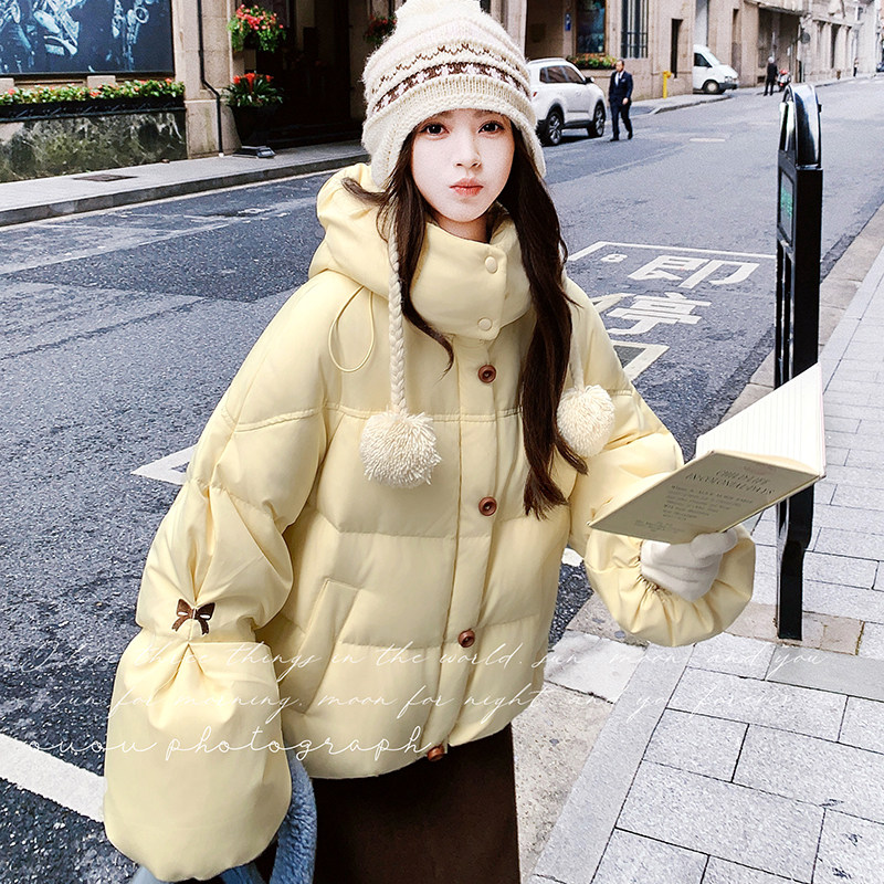 【出货中】25冬蝴蝶结刺绣奶黄90羽绒服C021-3136-P325控488图片