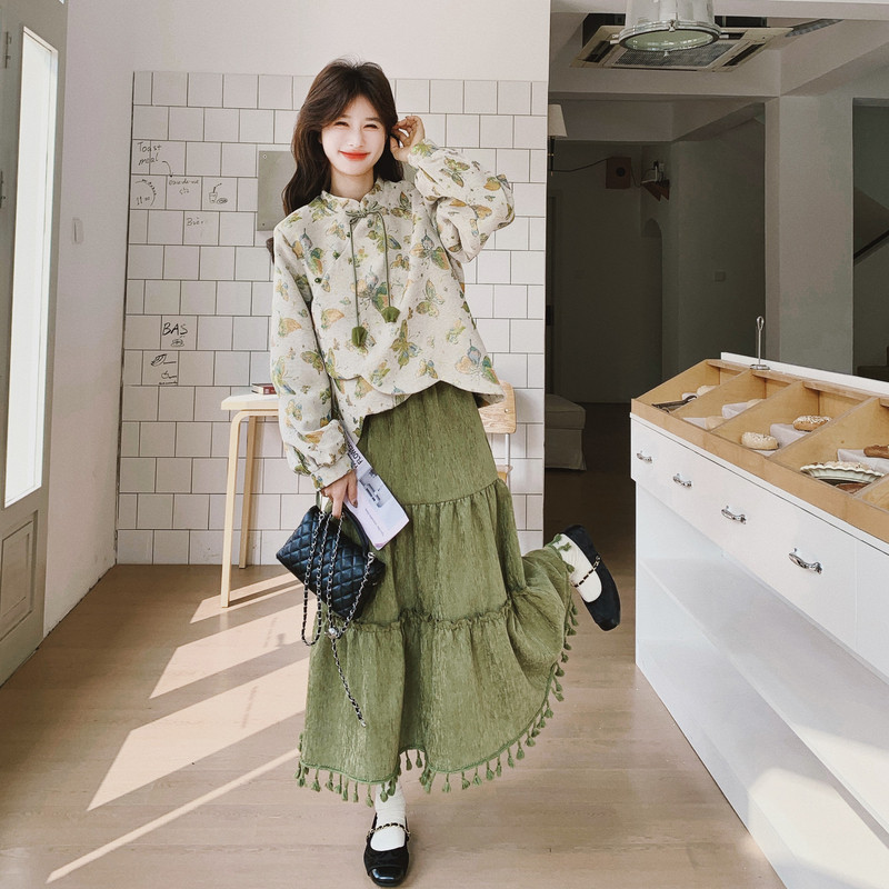 【新款大货】26春新中式蝴蝶上衣+半身裙套装C021-2620-P195控318,女装套装/套裙,2C021