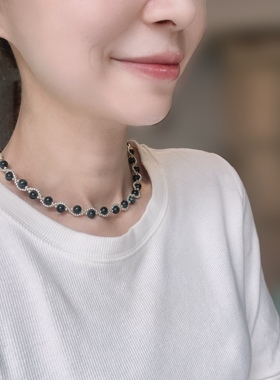 复古项链毛衣链虎眼石女