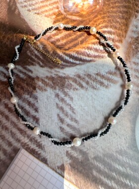 原创项链天然珍珠锆石黑玛瑙女