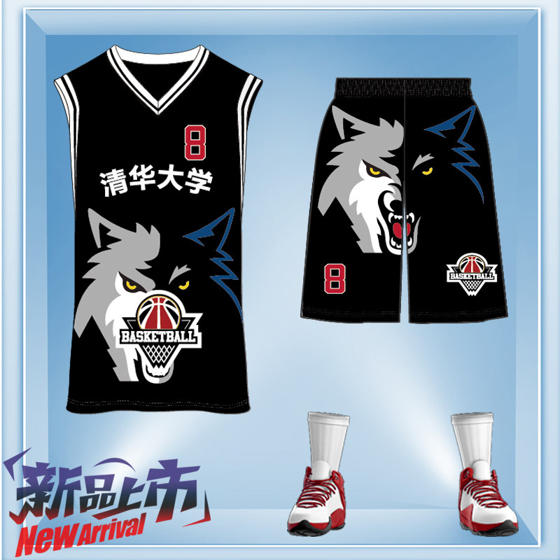 篮球服套装男球衣定制狼头印花背心街头篮球衣比赛队服训练服diy