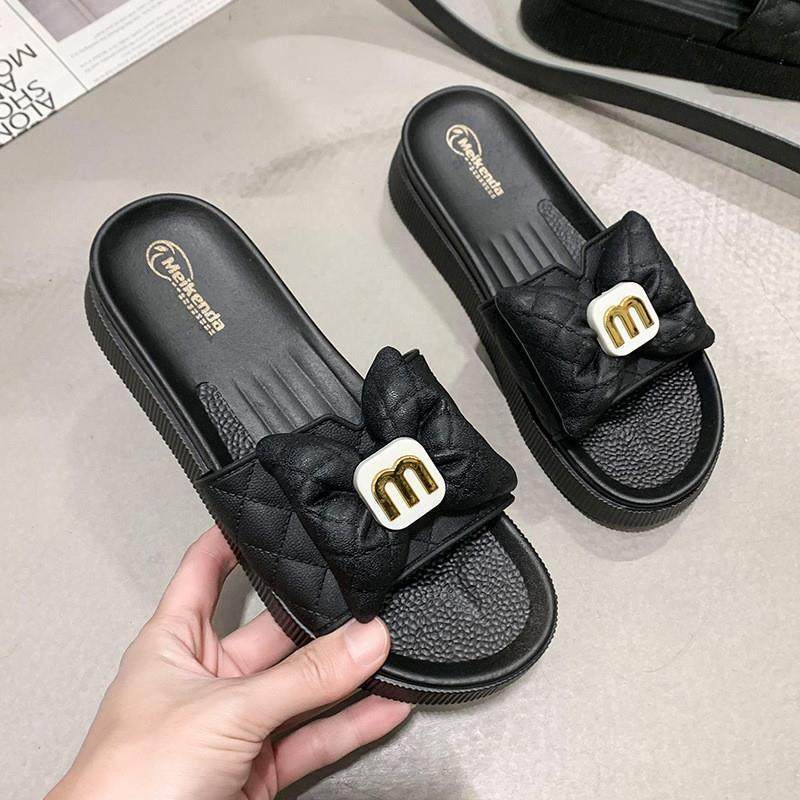 蝴蝶结厚底凉拖鞋女夏外穿时尚仙女风一字拖海边沙滩鞋凉拖高级感,女鞋,一字拖,淘宝优惠券,粉丝福利购,淘宝优惠卷