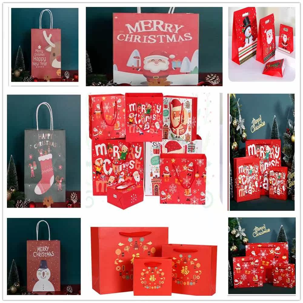 50pcs christmas gift bag kraft paper tote bag candy cookies